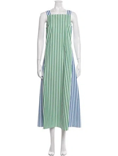 Pre-owned Ann Mashburn Striped Midi Length Dress W/ Tags In Green