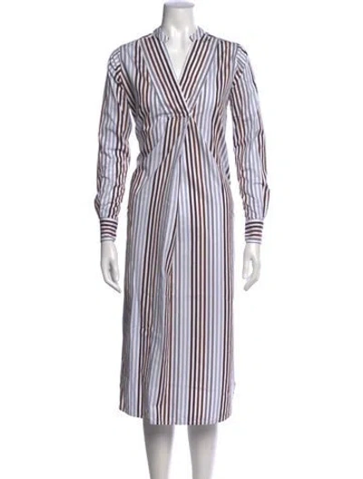 Pre-owned Ann Mashburn Striped Midi Length Dress In White