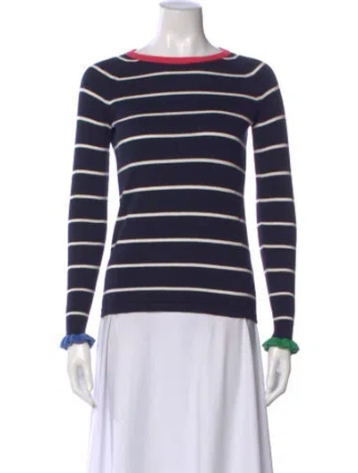 Pre-owned Ann Mashburn Striped Scoop Neck Sweater In Blue