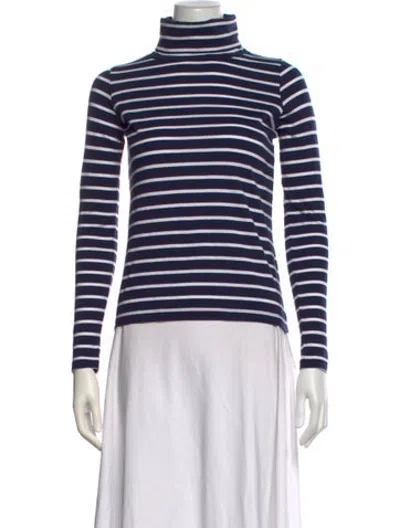 Pre-owned Ann Mashburn Striped Turtleneck Sweater In Blue