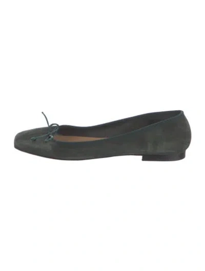 Pre-owned Ann Mashburn Suede Bow Accents Ballet Flats In Green