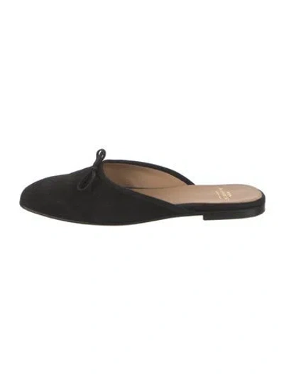Pre-owned Ann Mashburn Suede Bow Accents Mules In Black