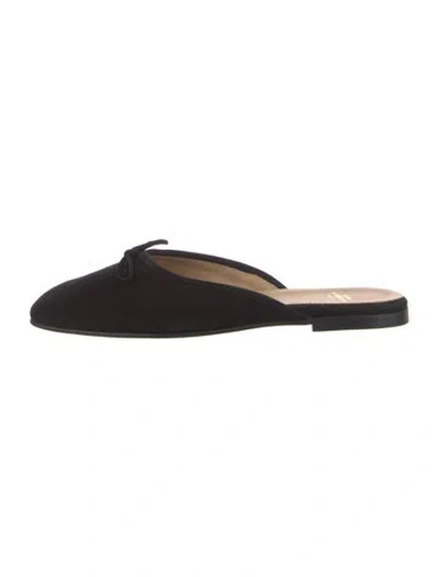 Pre-owned Ann Mashburn Suede Bow Accents Mules In Black