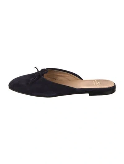 Pre-owned Ann Mashburn Suede Bow Accents Mules In Blue