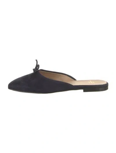 Pre-owned Ann Mashburn Suede Bow Accents Mules In Blue