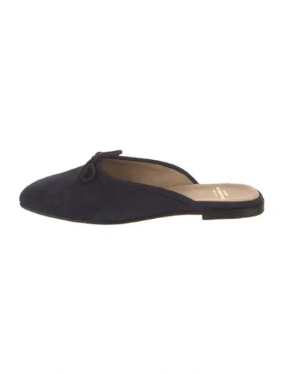 Pre-owned Ann Mashburn Suede Bow Accents Mules In Blue