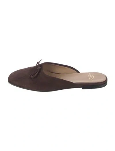 Pre-owned Ann Mashburn Suede Bow Accents Mules In Brown