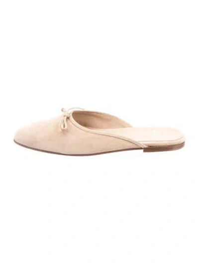 Pre-owned Ann Mashburn Suede Bow Accents Mules In Neutrals