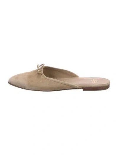 Pre-owned Ann Mashburn Suede Bow Accents Mules In Neutrals