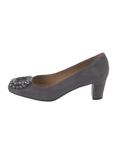 Pre-owned Ann Mashburn Suede Crystal Embellishments Pumps In Gray