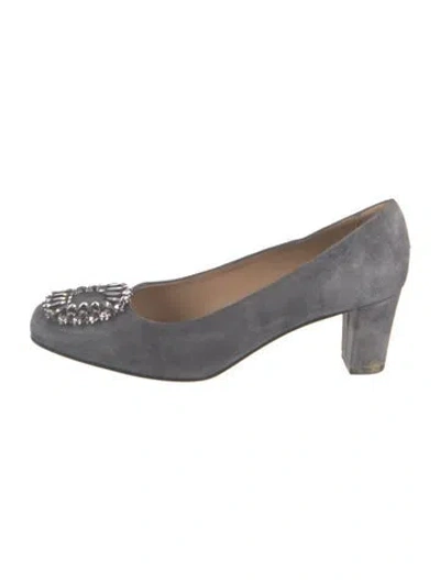 Pre-owned Ann Mashburn Suede Crystal Embellishments Pumps In Grey