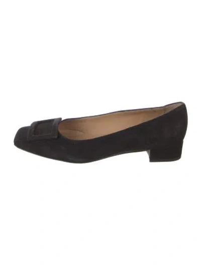 Pre-owned Ann Mashburn Suede Flats In Black