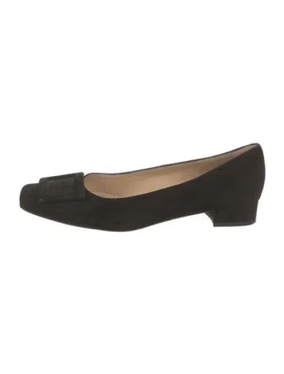 Pre-owned Ann Mashburn Suede Flats In Black
