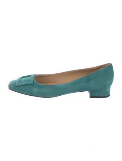 Pre-owned Ann Mashburn Suede Flats In Blue