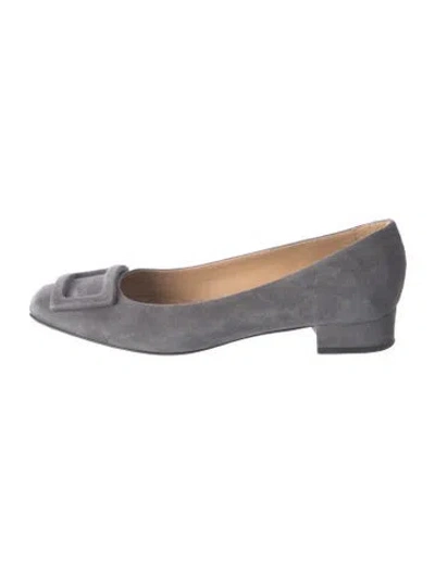Pre-owned Ann Mashburn Suede Flats In Gray