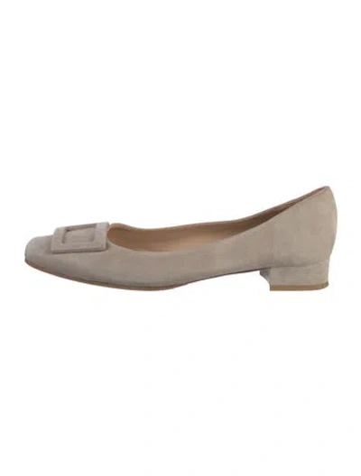 Pre-owned Ann Mashburn Suede Flats In Gray