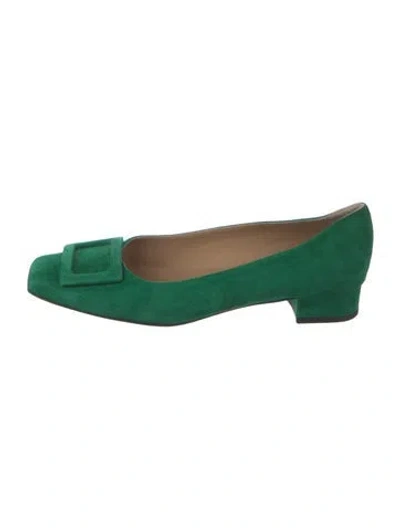 Pre-owned Ann Mashburn Suede Flats In Green