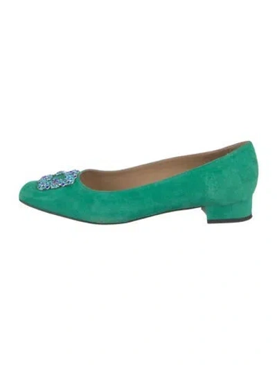 Pre-owned Ann Mashburn Suede Flats In Green