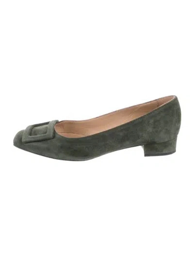 Pre-owned Ann Mashburn Suede Flats In Green