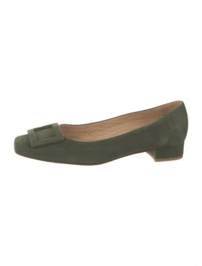 Pre-owned Ann Mashburn Suede Flats In Green