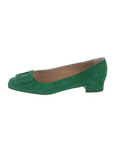 Pre-owned Ann Mashburn Suede Flats In Green
