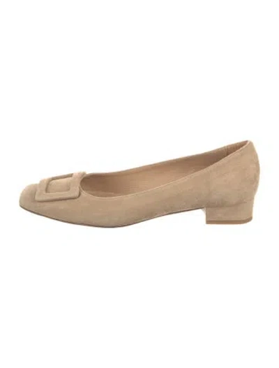Pre-owned Ann Mashburn Suede Flats In Neutrals