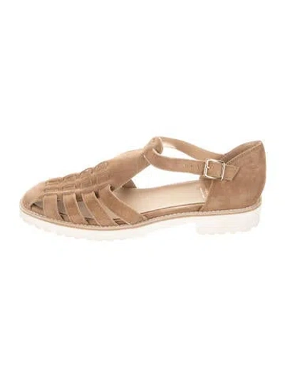 Pre-owned Ann Mashburn Suede Flats In Neutrals