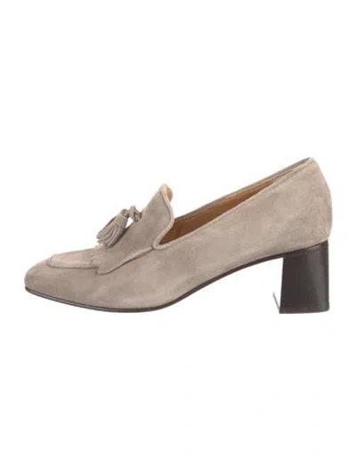 Pre-owned Ann Mashburn Suede Floral Print Pumps In Neutral