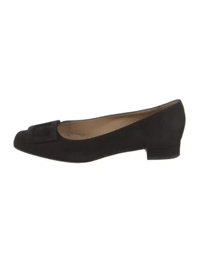 Pre-owned Ann Mashburn Suede Leather Trim Embellishment Flats In Black