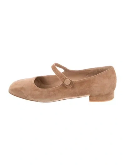 Pre-owned Ann Mashburn Suede Mary Jane Flats In Neutral