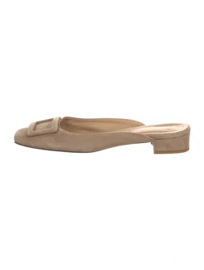 Pre-owned Ann Mashburn Suede Mules In Neutral