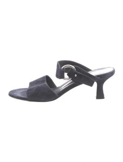 Pre-owned Ann Mashburn Suede Slides In Blue