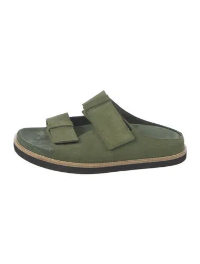 Pre-owned Ann Mashburn Suede Slides In Green