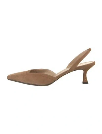 Pre-owned Ann Mashburn Suede Slingback Pumps In Neutral
