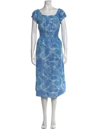 Pre-owned Ann Mashburn Tie-dye Print Midi Length Dress In Blue