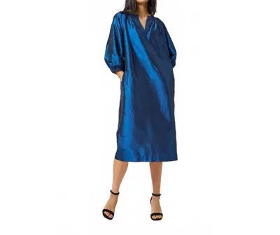 Ann Mashburn Trapunto Blouson Dress In Lapis Silk Shantung In Blue