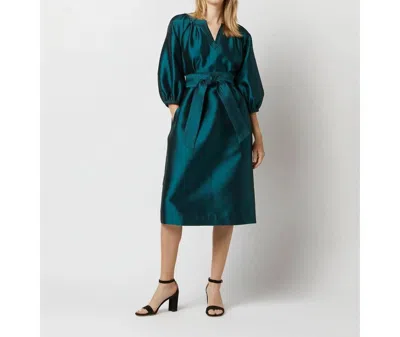 Ann Mashburn Trapunto Blouson Dress In Peacock Silk Wool In Multi
