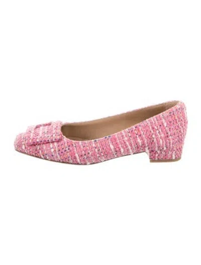 Pre-owned Ann Mashburn Tweed Pattern Flats In Pink