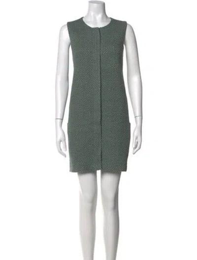 Pre-owned Ann Mashburn Tweed Pattern Mini Dress In Green