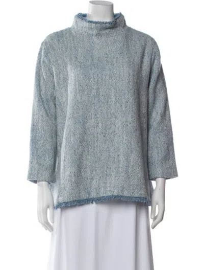 Pre-owned Ann Mashburn Tweed Pattern Mock Neck Sweater In Blue