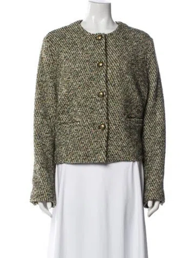 Pre-owned Ann Mashburn Tweed Tweed Pattern Blazer In Green
