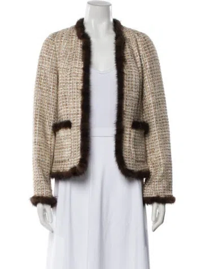 Pre-owned Ann Mashburn Tweed Tweed Pattern Faux Fur Jacket In Neutral