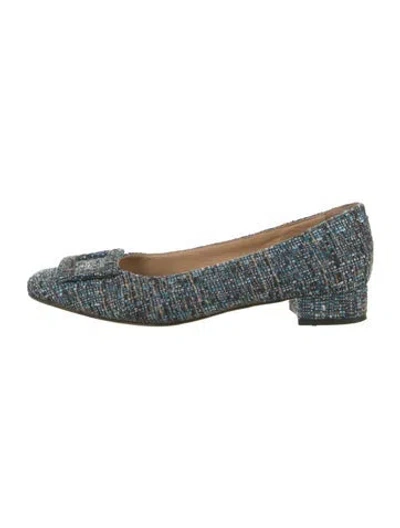Pre-owned Ann Mashburn Tweed Tweed Pattern Flats In Blue