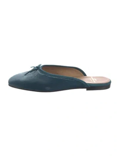 Pre-owned Ann Mashburn Velvet Bow Accents Mules In Blue