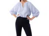 Ann Mashburn Victoria Blouse In Sky/ White Small Bengal Stripe Linen In Multi