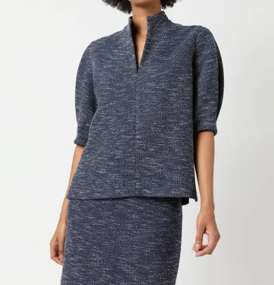 Ann Mashburn Violetta Eblow Sleeve Textured Top In Ink Speckled Knit
