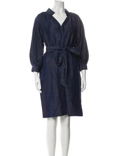 Pre-owned Ann Mashburn V-neck Knee-length Dress In Blue