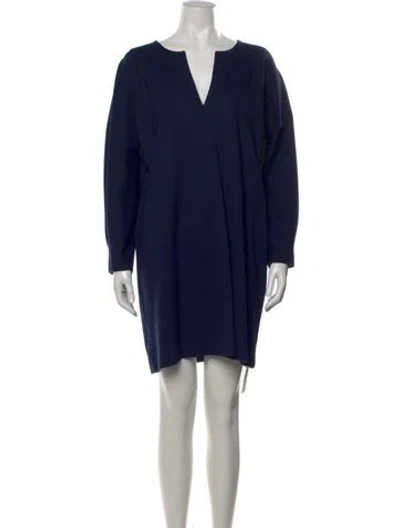 Pre-owned Ann Mashburn V-neck Knee-length Dress In Blue