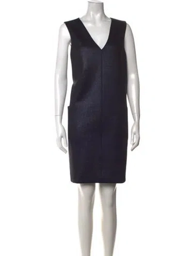 Pre-owned Ann Mashburn V-neck Knee-length Dress In Blue/metallic