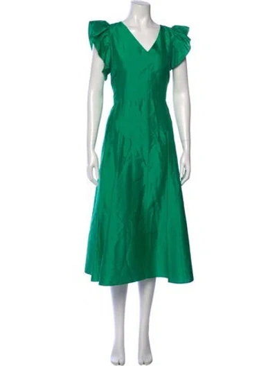 Pre-owned Ann Mashburn V-neck Long Dress In Green